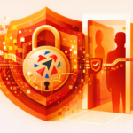Abstract illustration showing data security and privacy controls with Admiral logo integrated into protected data architecture