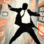 man falling among AI ads