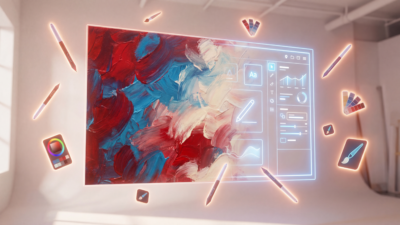 AI-generated brush strokes merging into a productivity interface — illustrating Adobe's push into Microsoft 365 Copilot