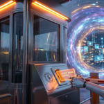 An AI robot agent sliding an Agent Name Service badge into a Cloudflare toll booth, with the open web visible beyond the gate