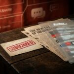 Editorial still life of subscription cards and citation evidence with AI summary panels