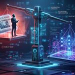 Scale tipping from journalism to AI, representing the power imbalance described in the Open Markets white paper