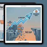 Rocket representing AI ambitions launching above crumbling data infrastructure