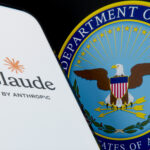 Anthropic's Claude app icon next to the Department of War seal, symbolizing the company's ongoing dispute with the Pentagon